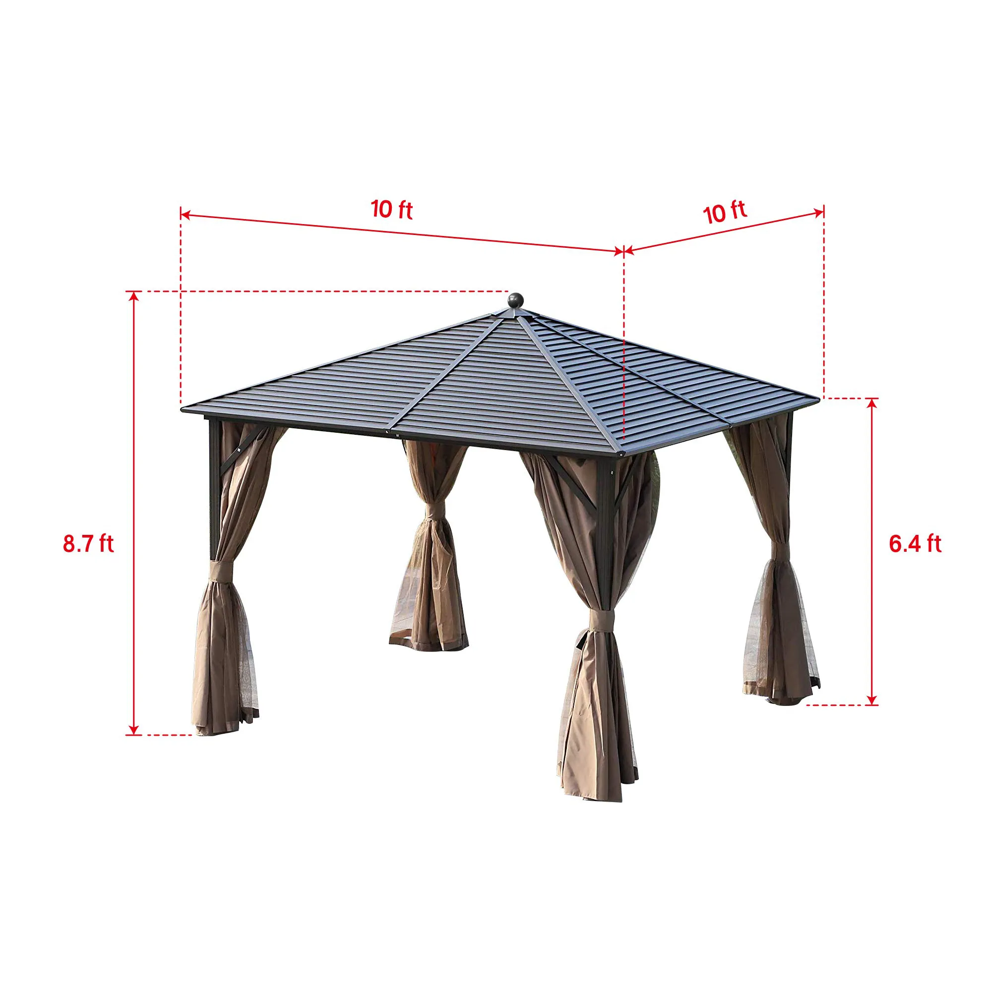 10'x10' Outdoor Hardtop Gazebos Galvanized Steel with Netting & Curtains