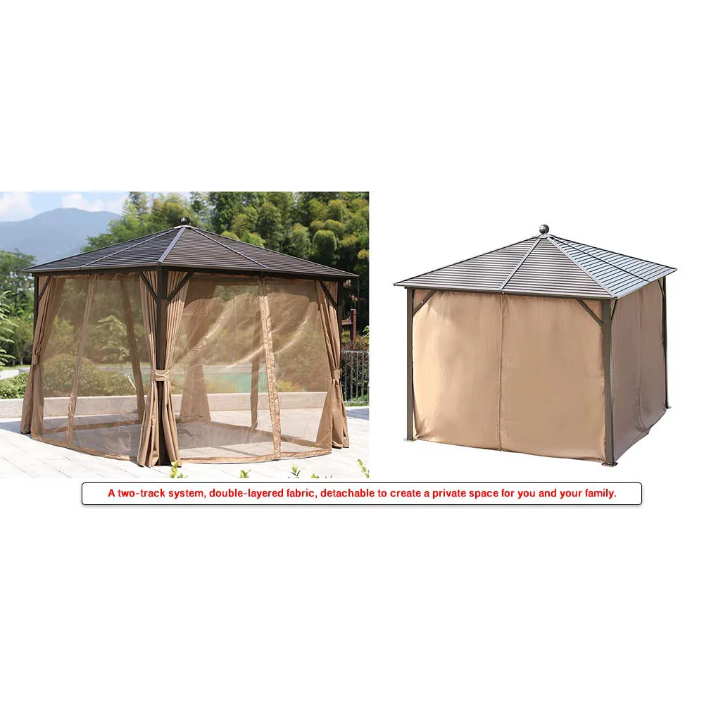 10'x10' Outdoor Hardtop Gazebos Galvanized Steel with Netting & Curtains