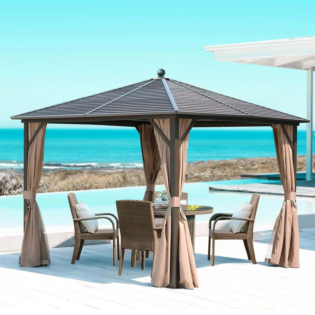 10'x10' Outdoor Hardtop Gazebos Galvanized Steel with Netting & Curtains