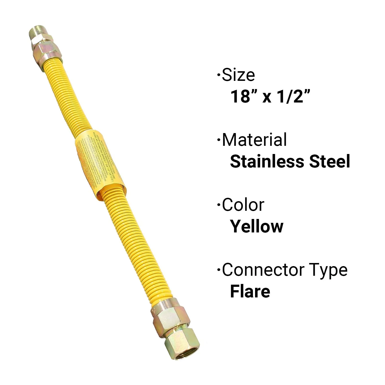 1/2" OD x 18", 1/2" FIP x 1/2" MIP Epoxy Coated Stainless Steel Gas Connector, CSA