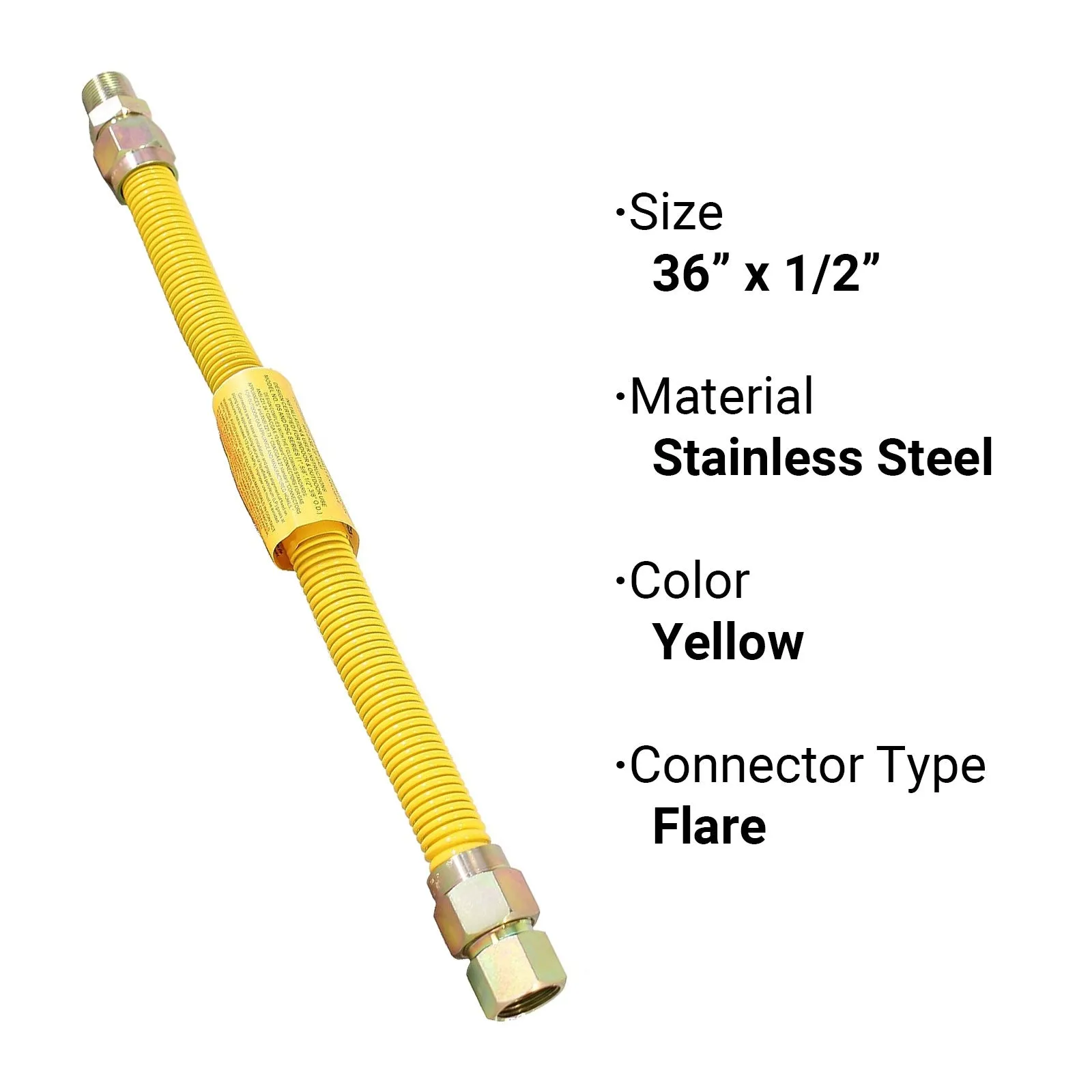 1/2" OD x 36", 1/2" FIP x 1/2" MIP Epoxy Coated Stainless Steel Gas Connector, CSA