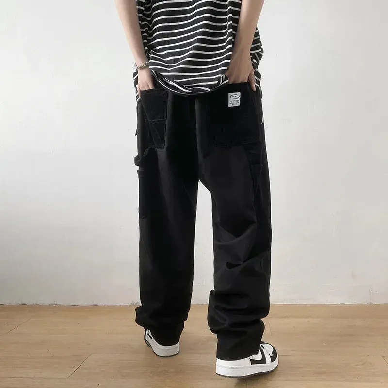 Amozae-Trendy Hong Kong Style Men's Cargo Pants Loose Fit Straight Leg Casual Pants Youth Long Versatile For Various Scenes