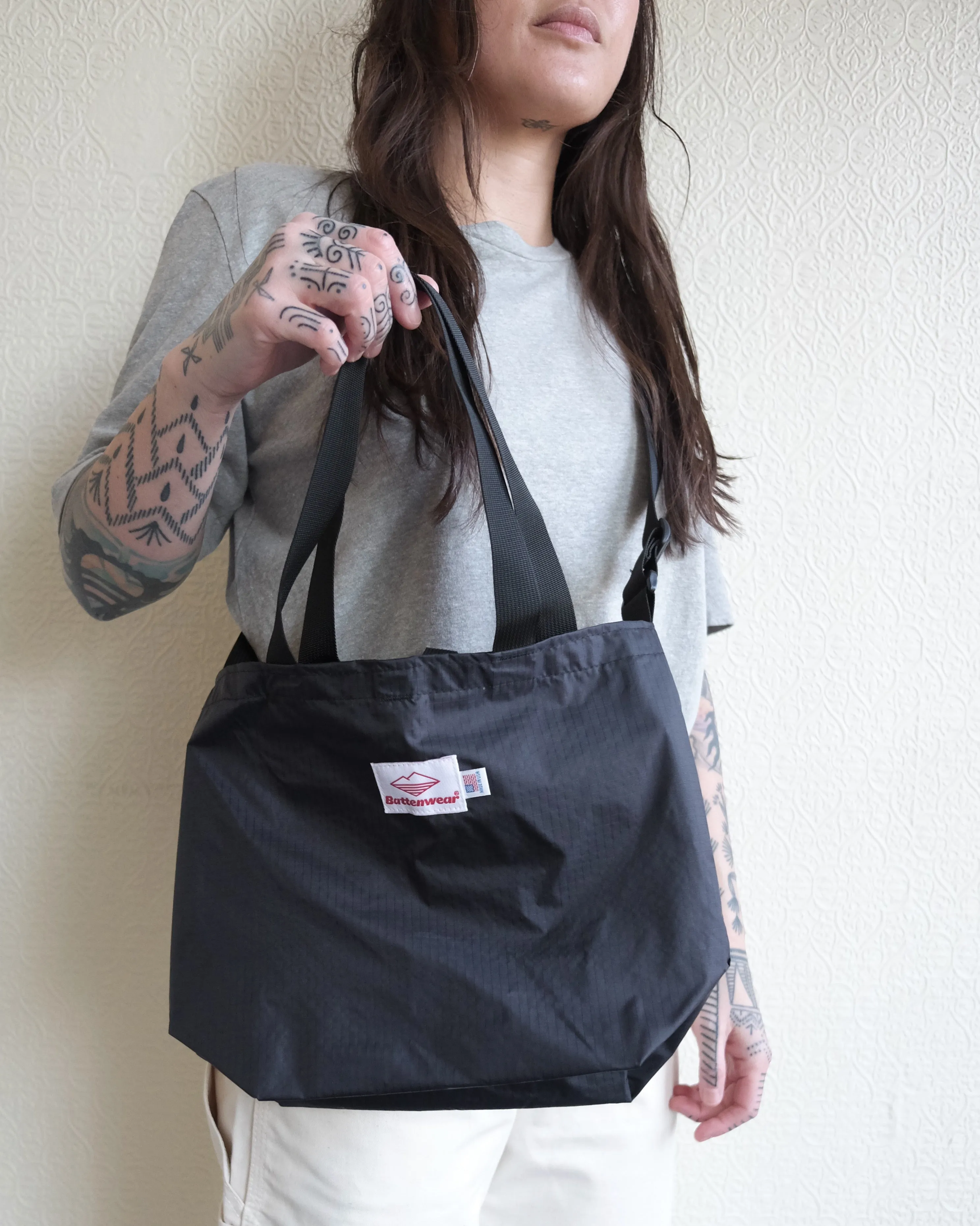 Battenwear Mini Packable Tote, Black / Black