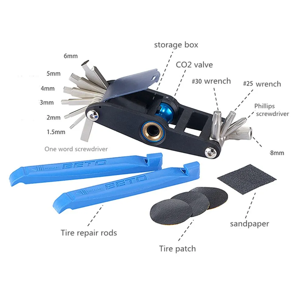 Beto BT-341 CO2 14-In-1 Multi Tool With Tyre Levers