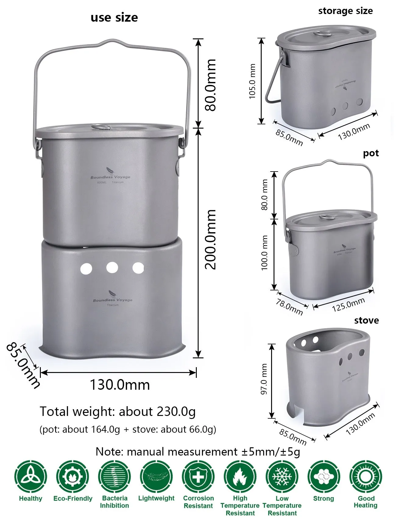 Boundless Voyage Outdoor Camping Titanium Pot Wood Stove set with Folding Handle Hanging Ring 2 in 1 Canteen Cup Furnace