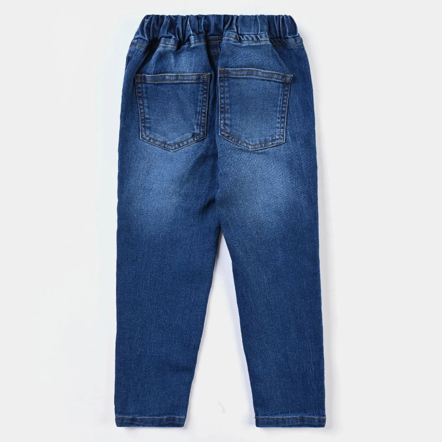 Boys Denim Stretch Pant Knee Panel-Mid Blue