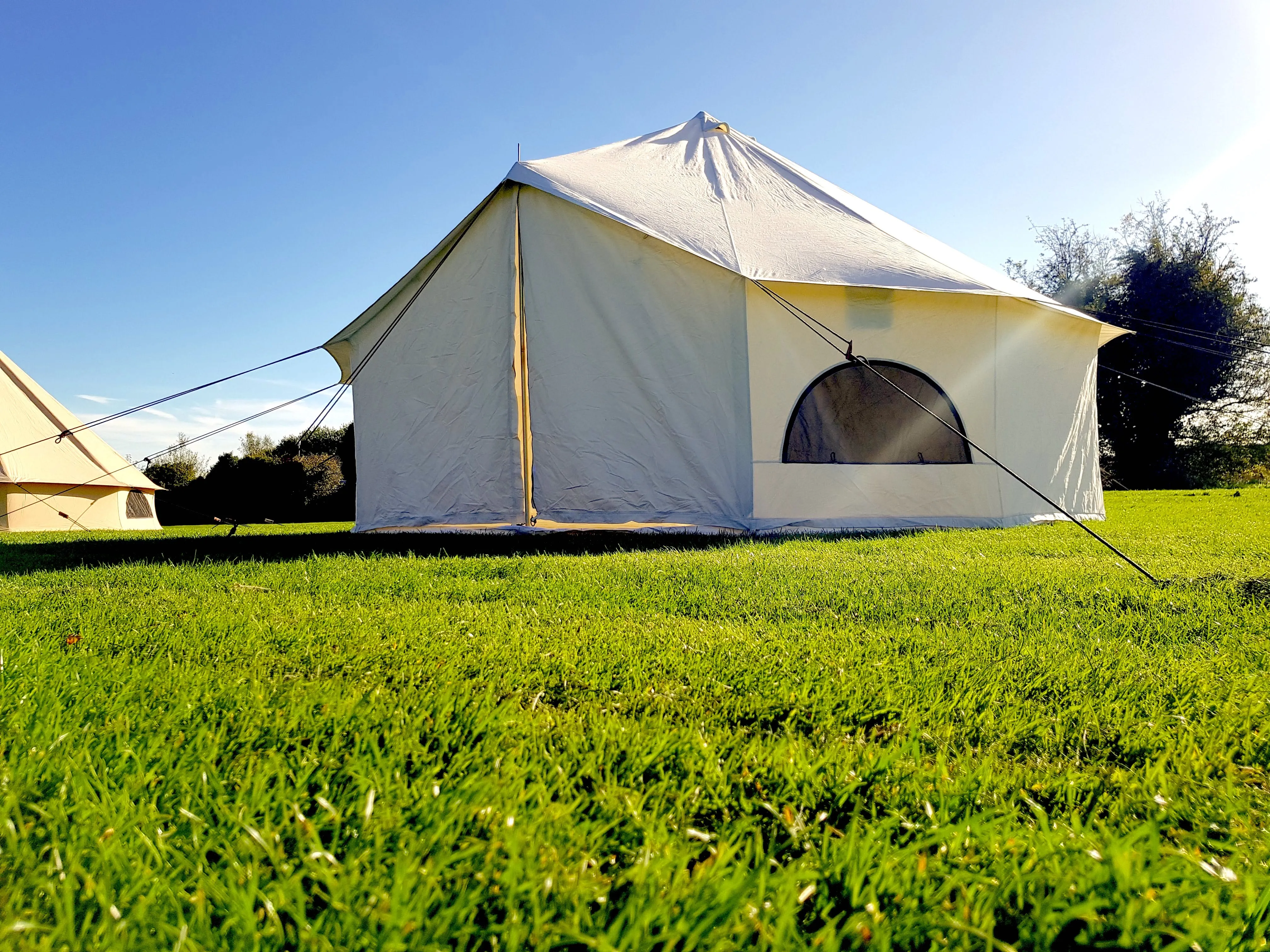 BTV 4 - 4m, 5m or 6m XL (1.2m High Walls) Water Resistant & Fire Retardant Cotton Canvas Bell Tent With Stove Hole (Single Door)