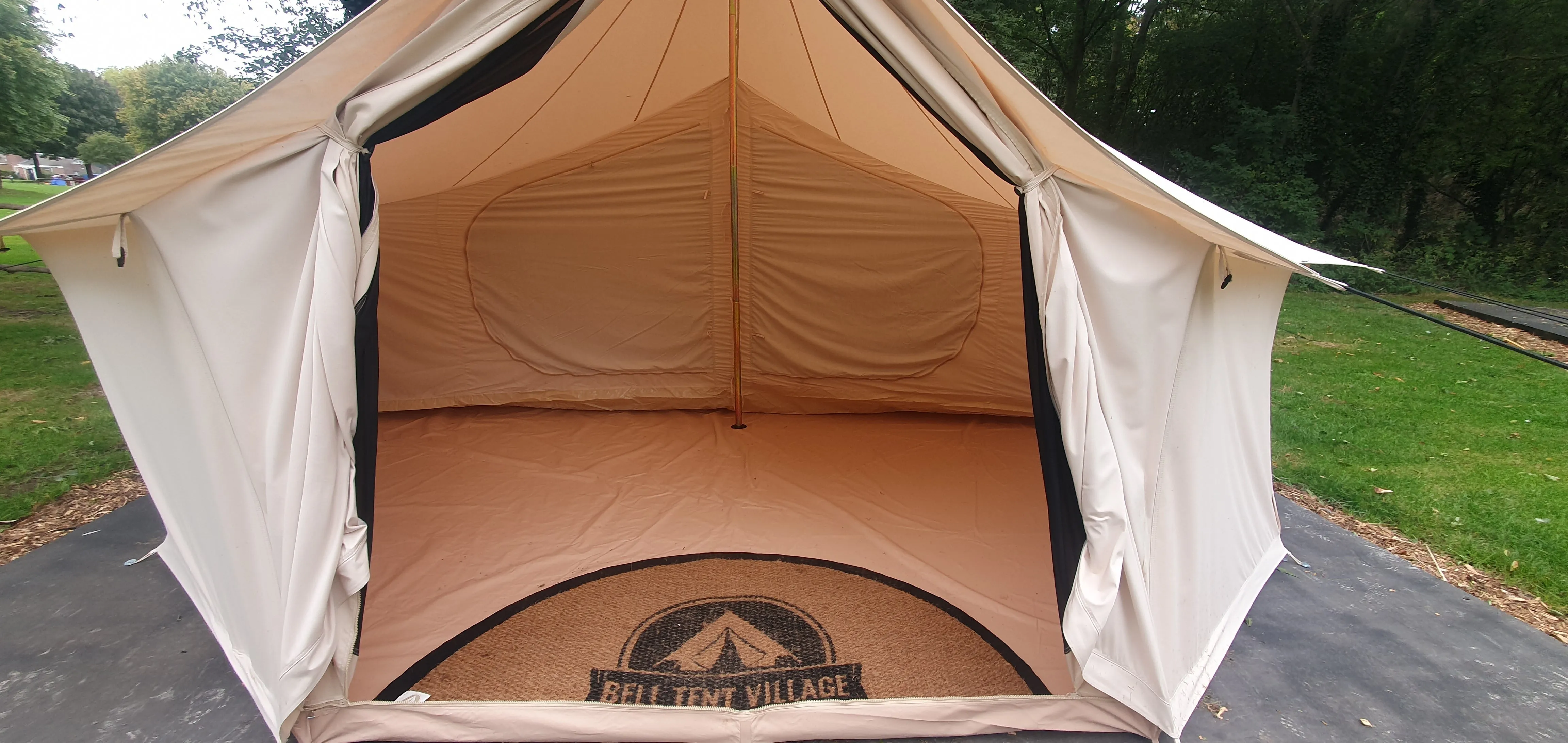 BTV 4 - 7m XL (1.2m High Walls) Water Resistant & Fire Retardant Cotton Canvas Bell Tent With Stove Hole (Double Door)