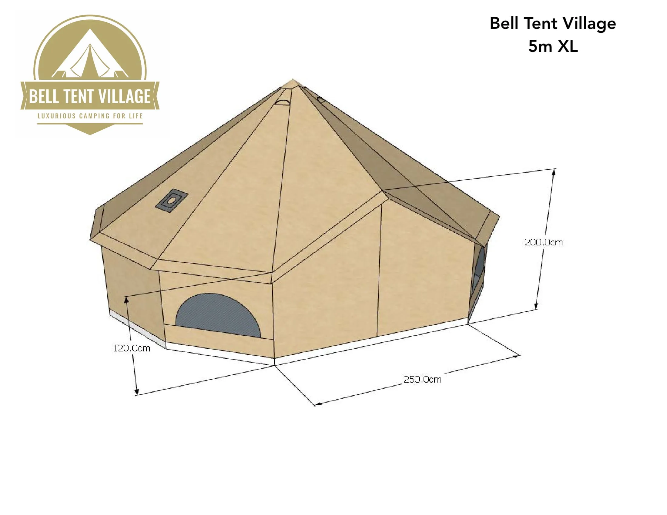 BTV 4 - 7m XL (1.2m High Walls) Water Resistant & Fire Retardant Cotton Canvas Bell Tent With Stove Hole (Double Door)