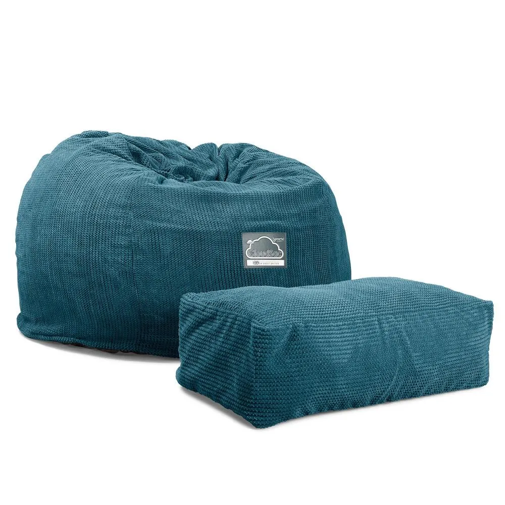 CloudSac 510 XL Large Memory Foam Beanbag - Pom Pom Aegean Blue