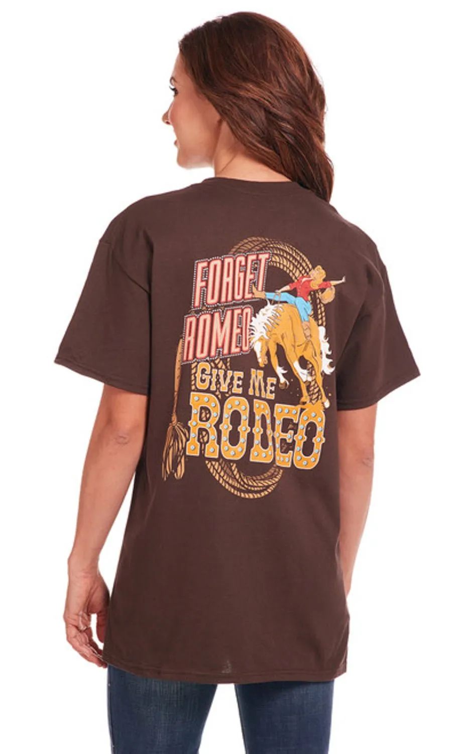 Cowgirl Up Womens Give Me Rodeo Boyfriend Chocolate 100% Cotton S/S T-Shirt