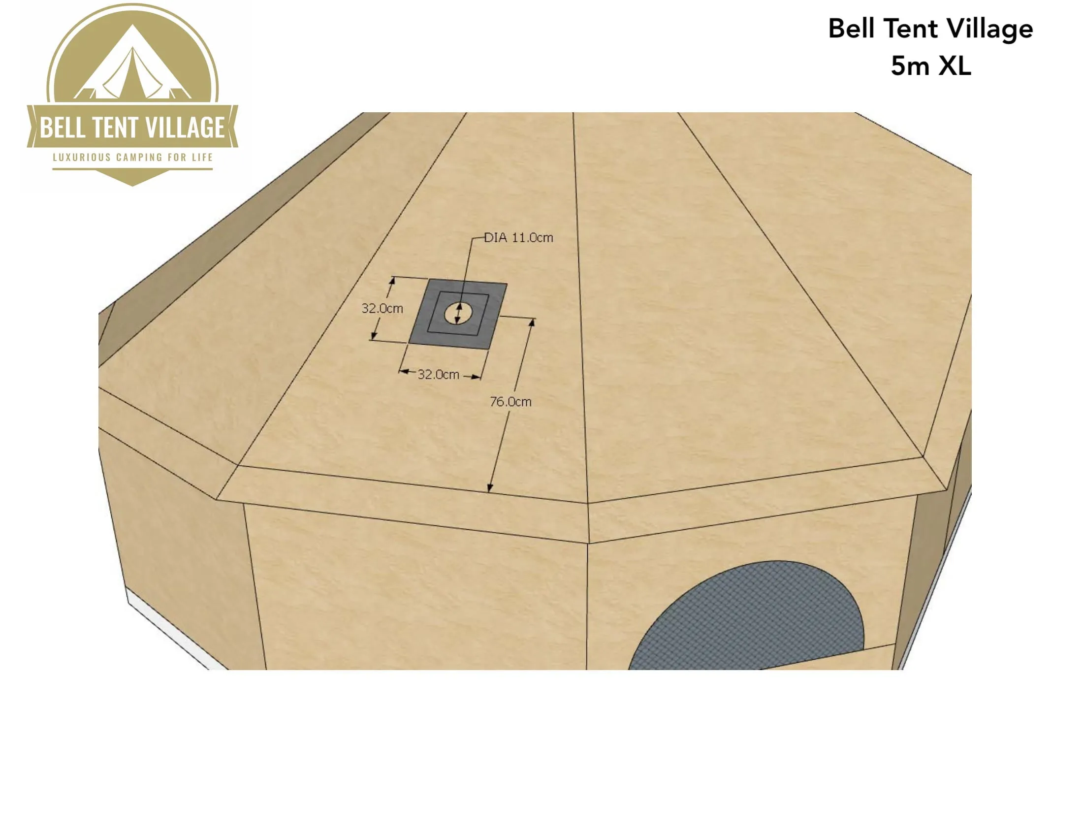 Grade A - BTV 4 - 5m XL (1.2m High Walls) Water Resistant & Fire Retardant Cotton Canvas Bell Tent With Stove Hole (Single Door)