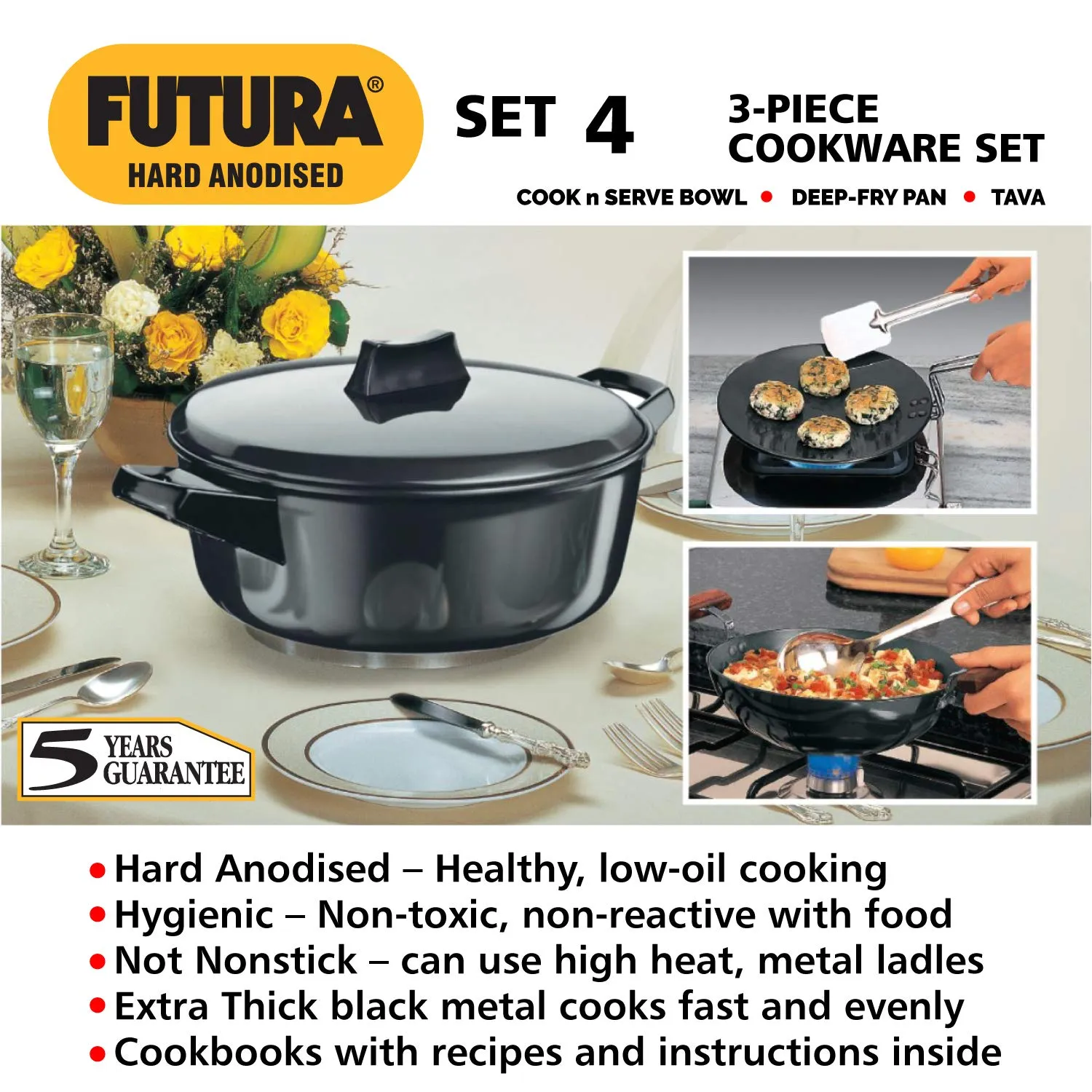 Hawkins Futura Hard Anodised Cookware, 4 Pieces Set (LS5)