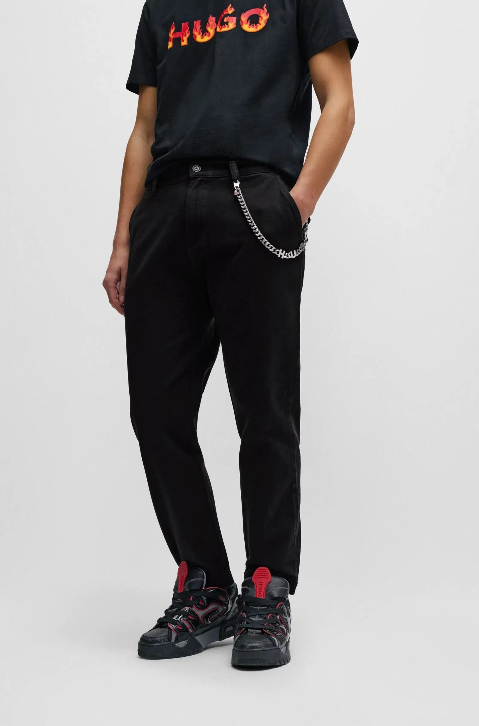 Hugo Tapered-fit Pants In Cotton Gabardine, black