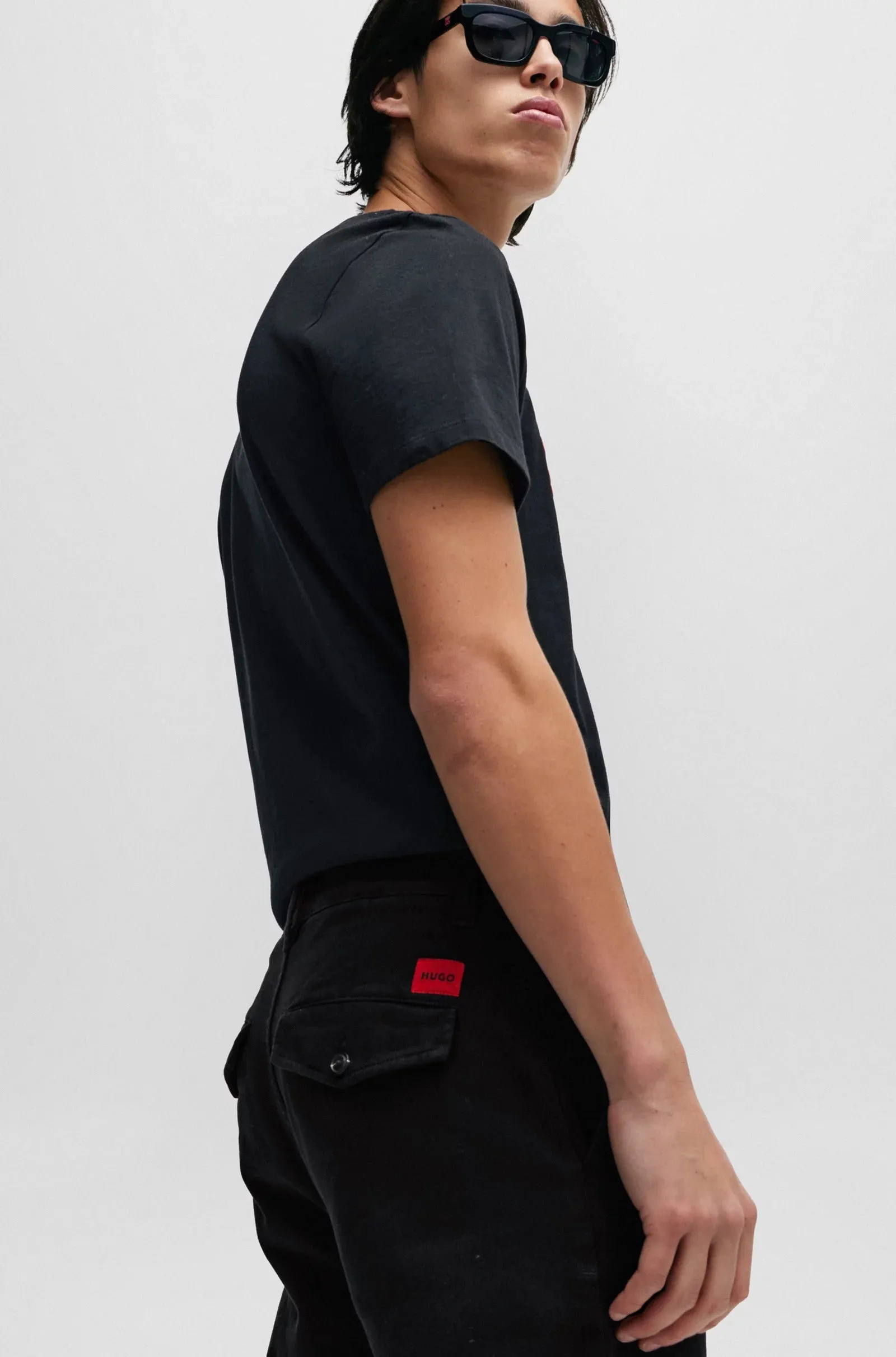 Hugo Tapered-fit Pants In Cotton Gabardine, black