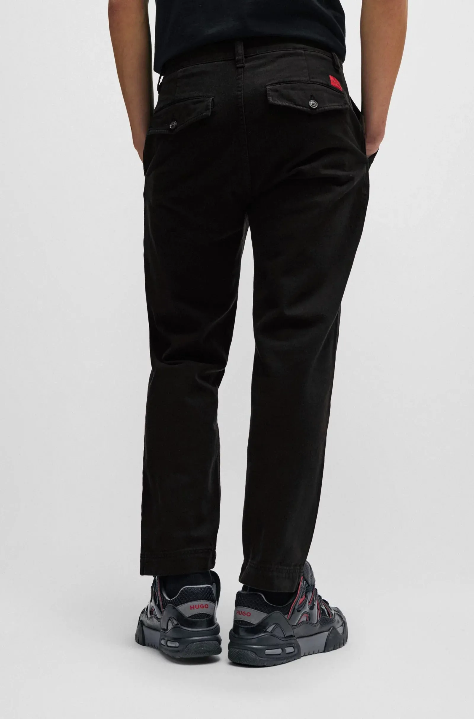 Hugo Tapered-fit Pants In Cotton Gabardine, black