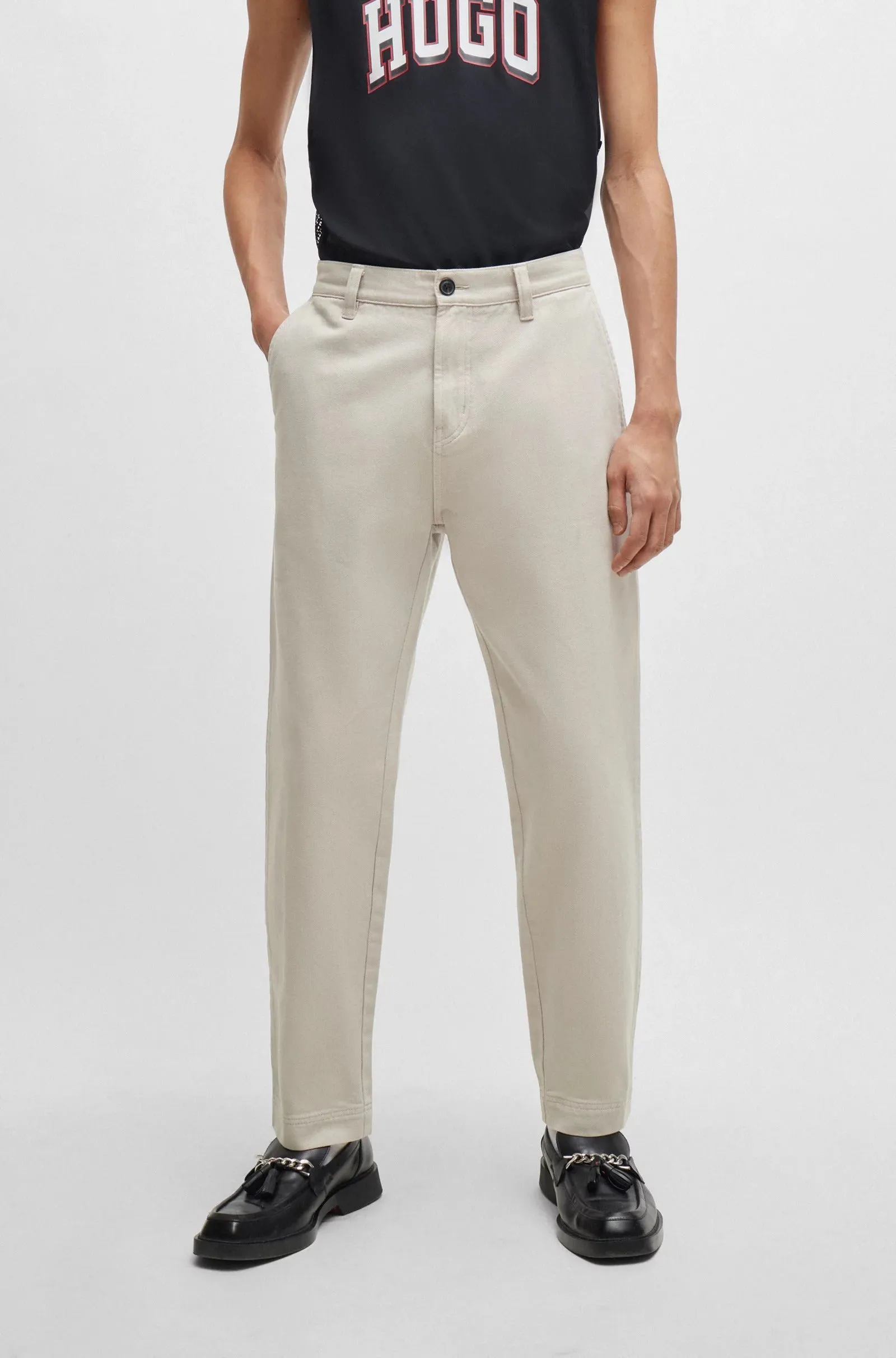 Hugo Tapered-fit Pants In Cotton Gabardine, light gray