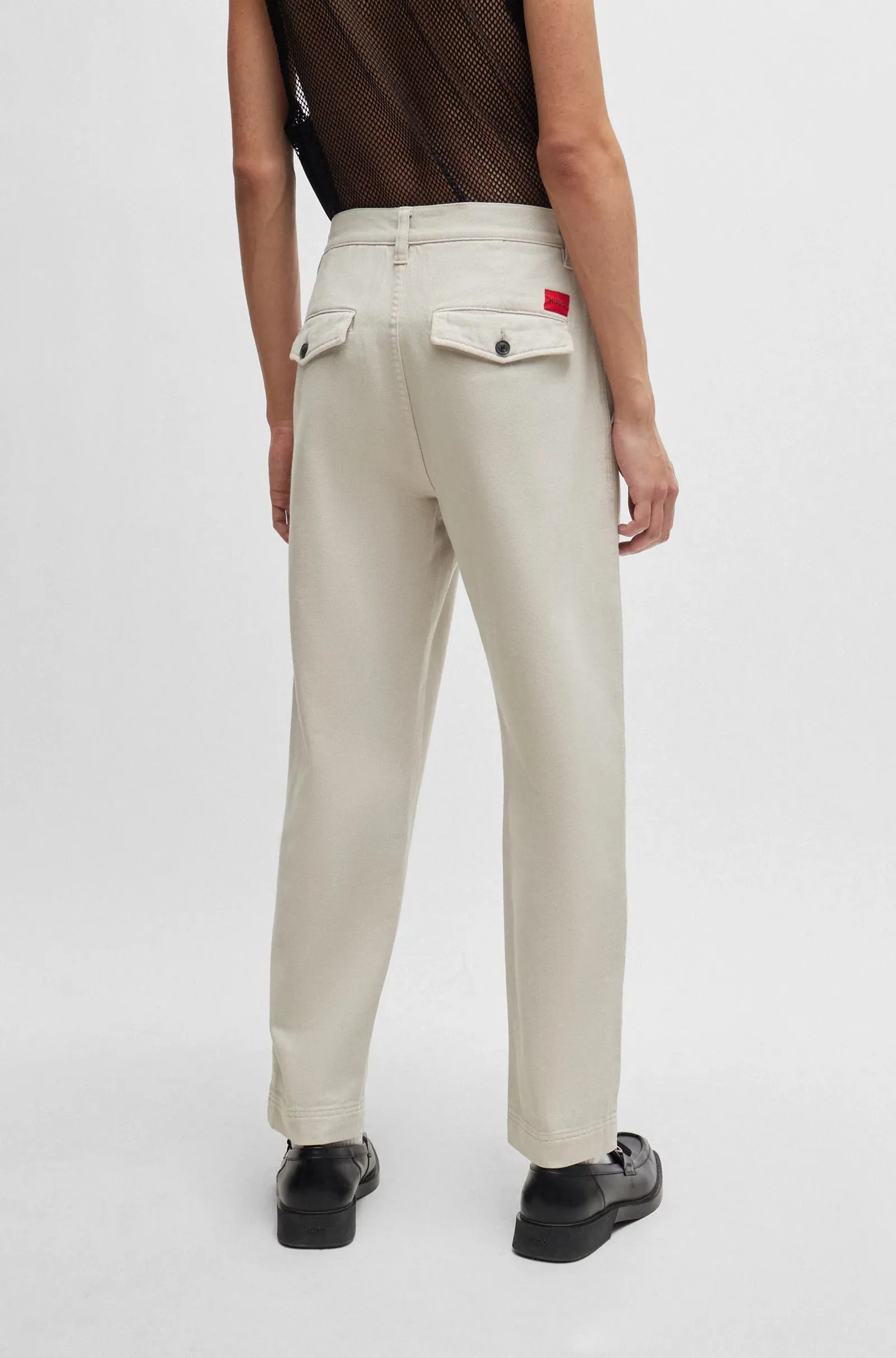 Hugo Tapered-fit Pants In Cotton Gabardine, light gray