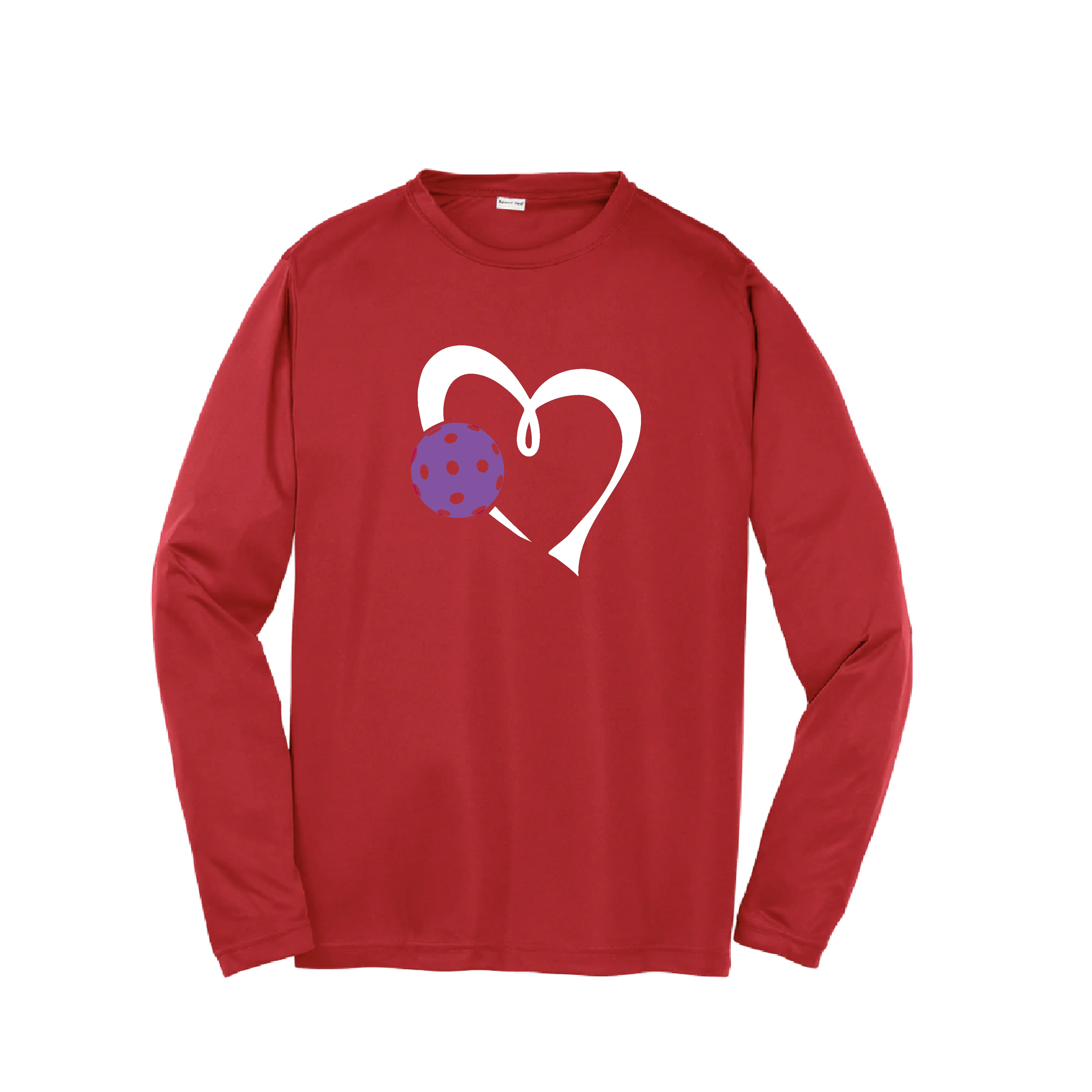 Love Pickleball Heart (Purple) | Youth Long Sleeve Athletic Pickleball Shirt | 100% Polyester