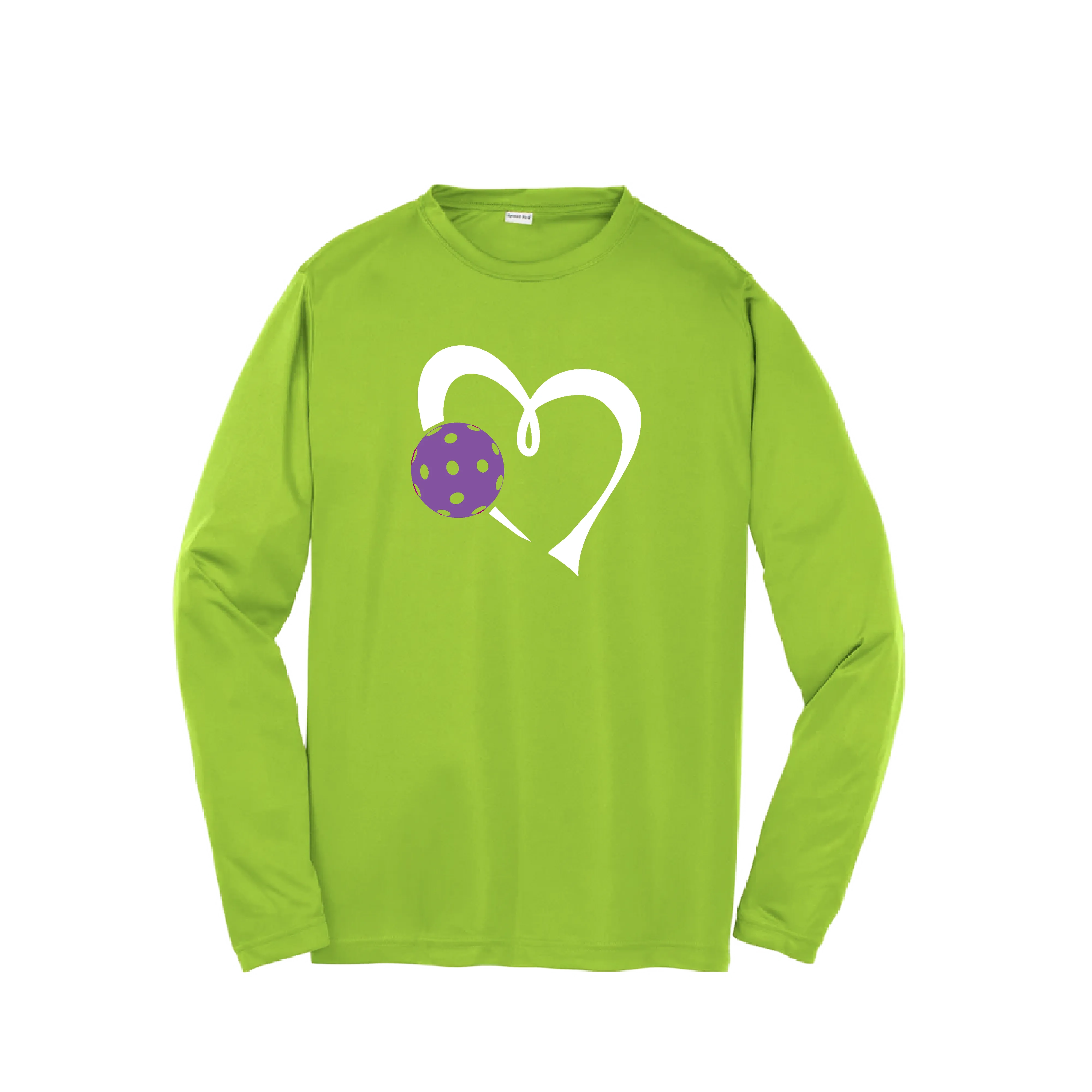 Love Pickleball Heart (Purple) | Youth Long Sleeve Athletic Pickleball Shirt | 100% Polyester