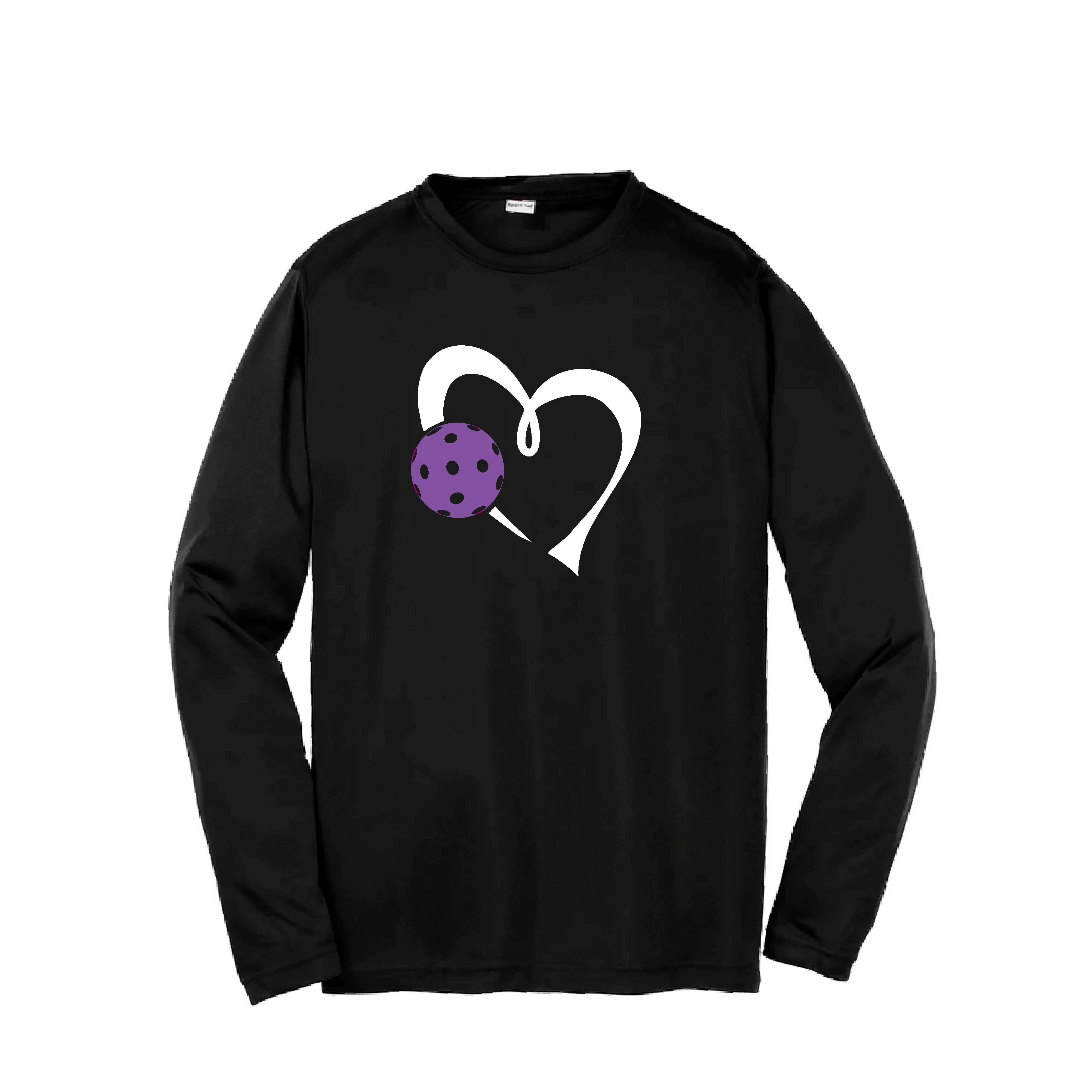 Love Pickleball Heart (Purple) | Youth Long Sleeve Athletic Pickleball Shirt | 100% Polyester