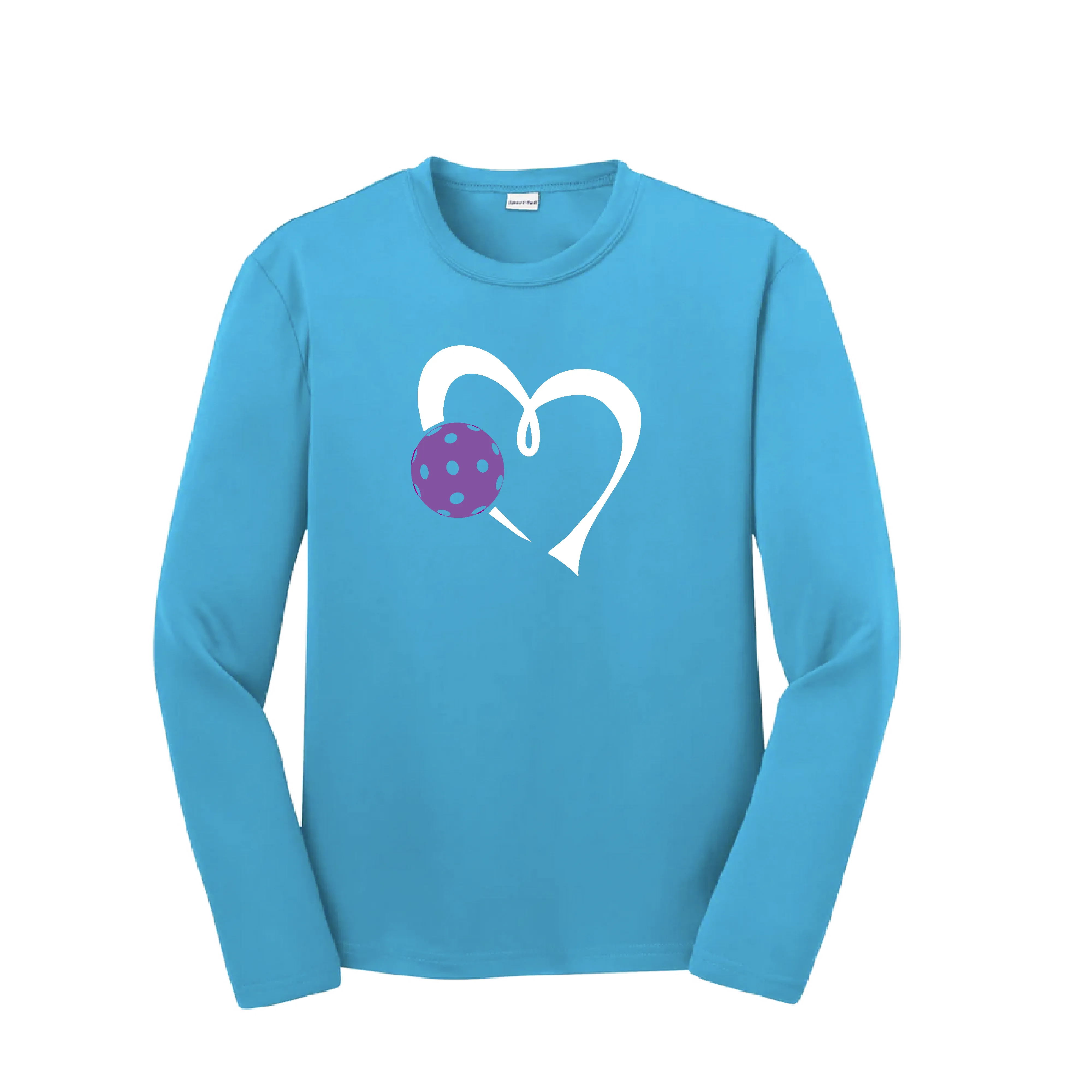 Love Pickleball Heart (Purple) | Youth Long Sleeve Athletic Pickleball Shirt | 100% Polyester