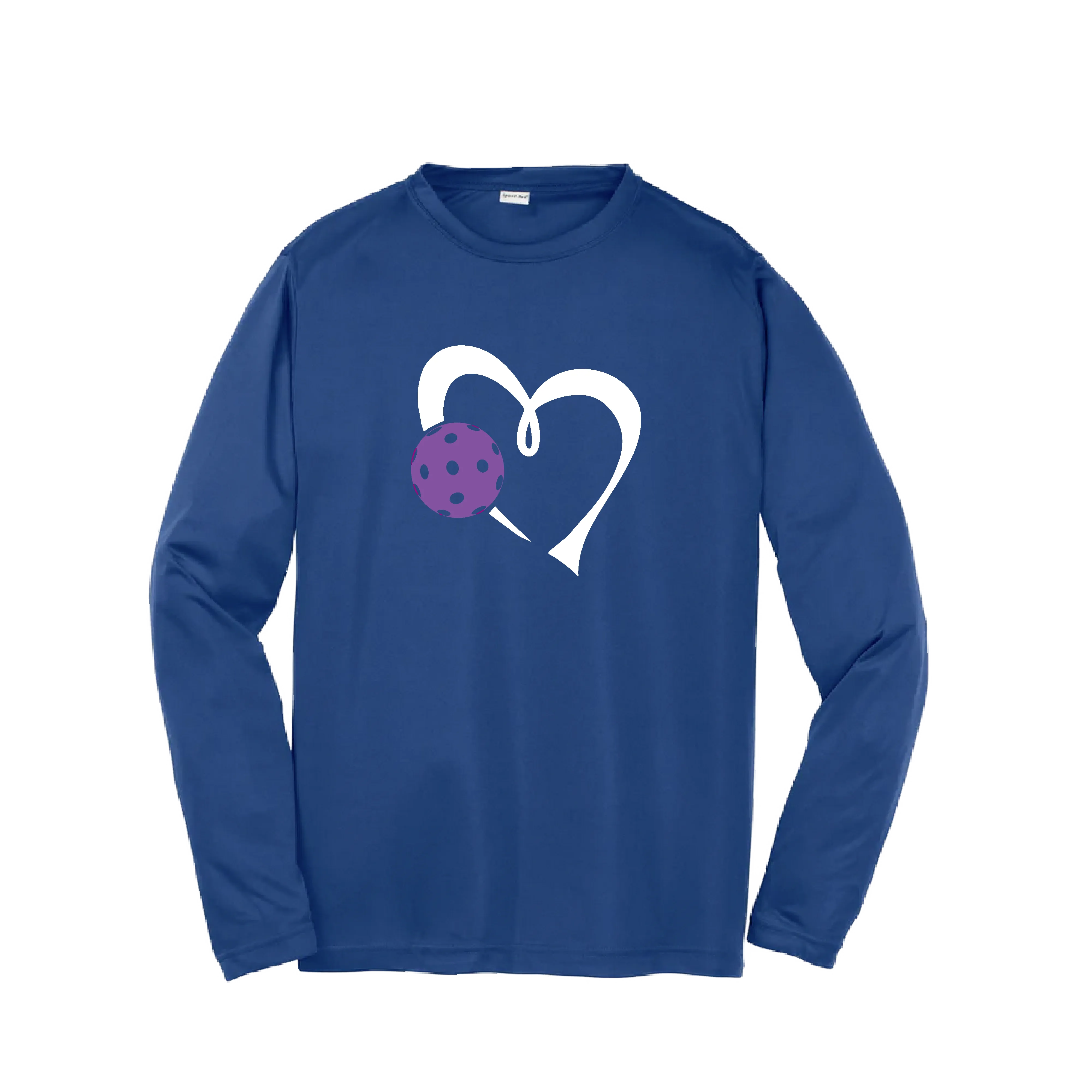 Love Pickleball Heart (Purple) | Youth Long Sleeve Athletic Pickleball Shirt | 100% Polyester