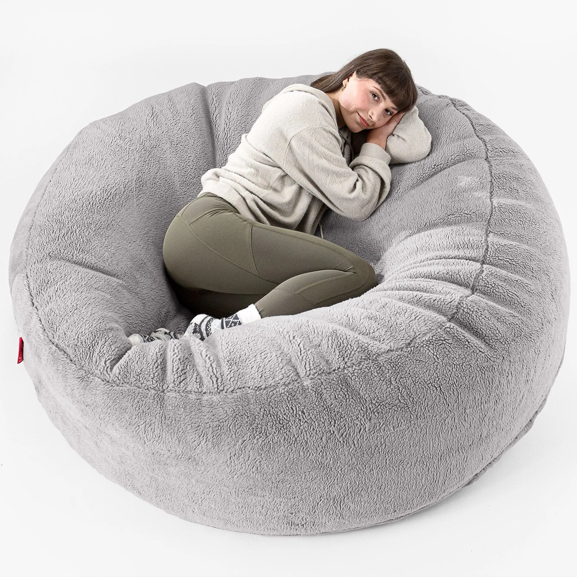 Mega Mammoth Bean Bag Sofa - Teddy Faux Fur Medium Grey