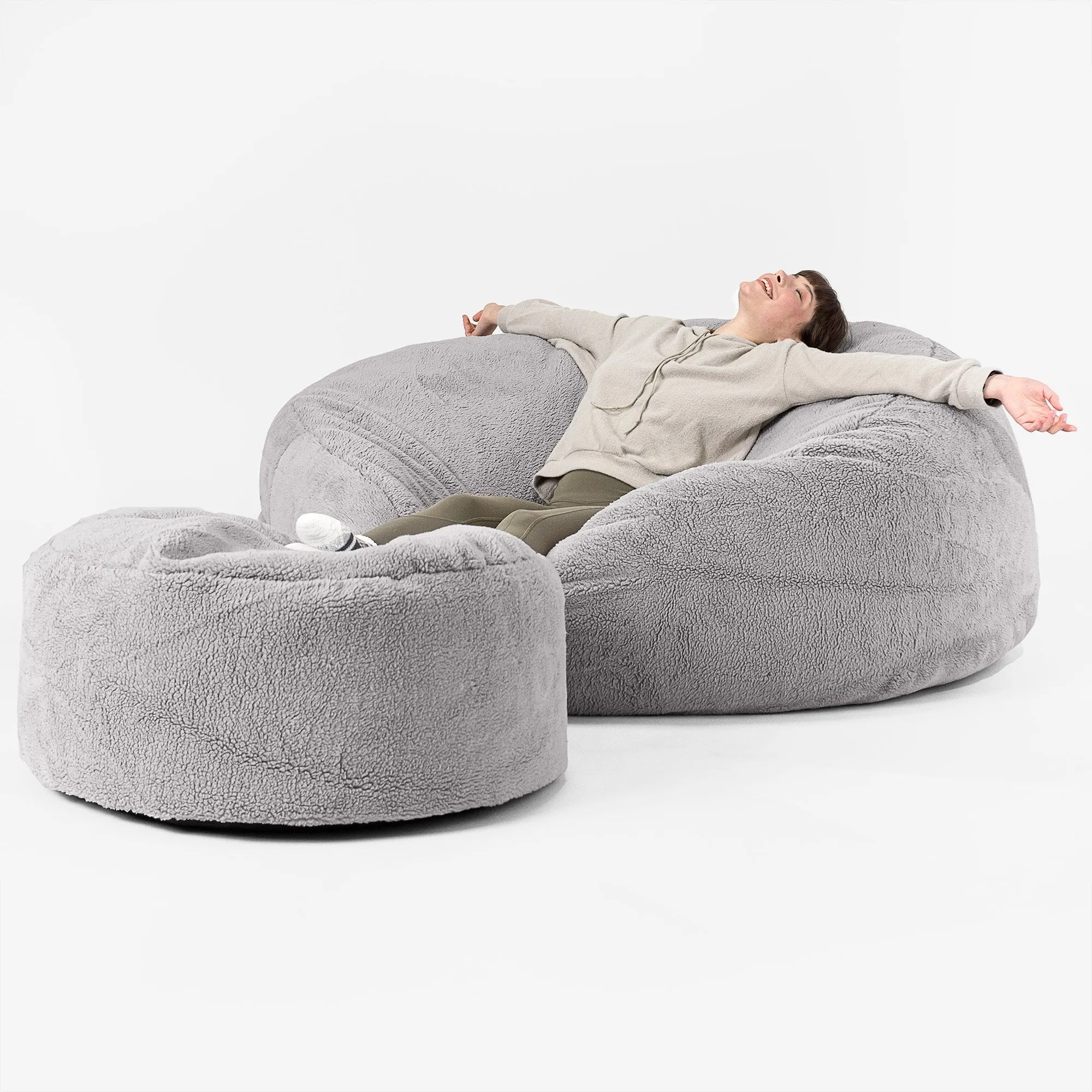 Mega Mammoth Bean Bag Sofa - Teddy Faux Fur Medium Grey