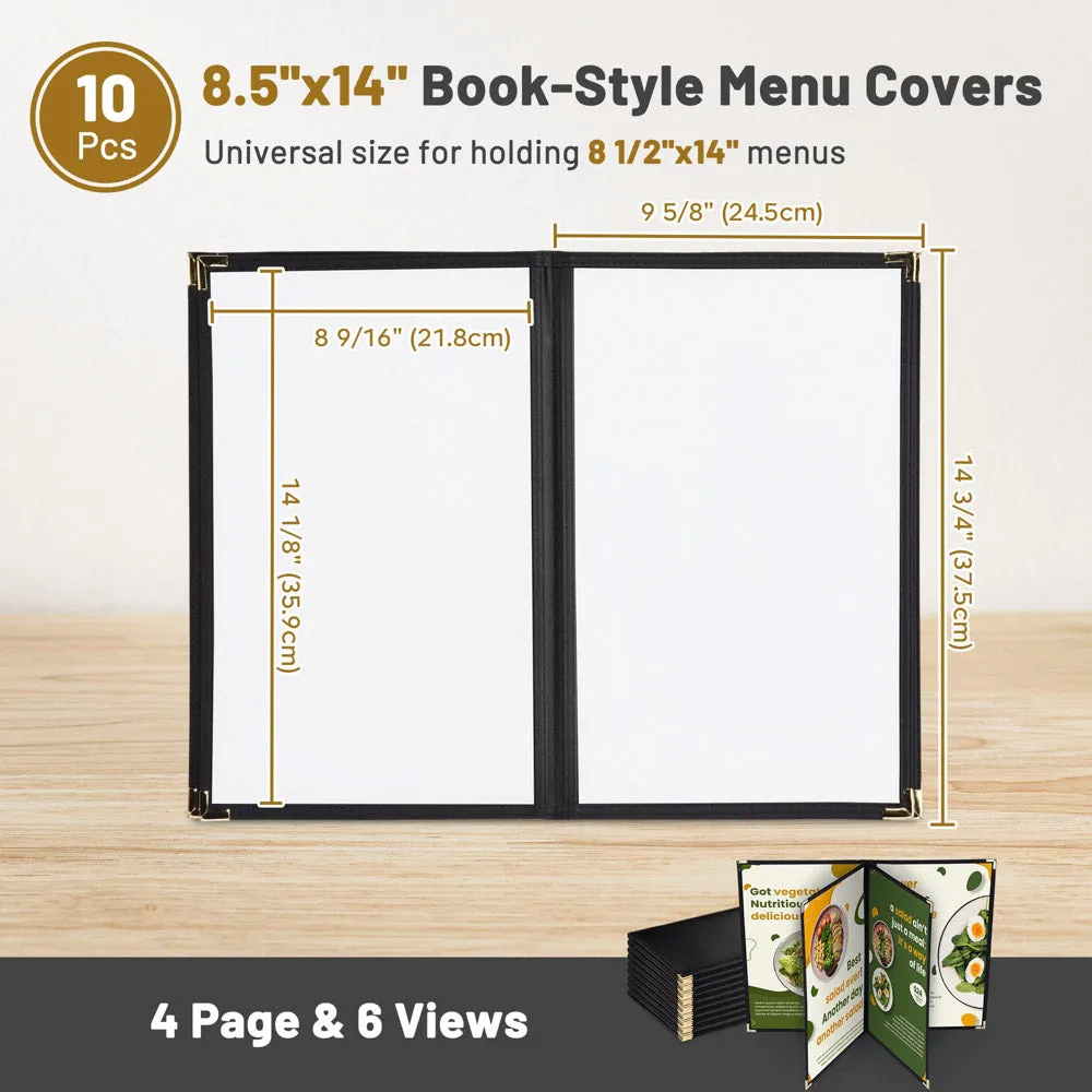 Menu Covers PU Leather 10ct/Pack 8.5x14 6-View Clear Sleeve