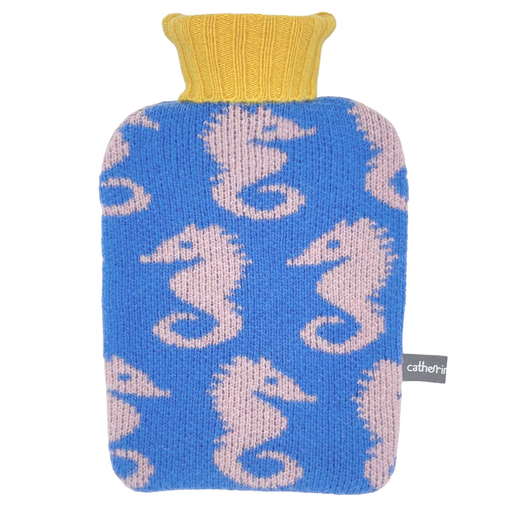 Mini Lambswool Hot Water Bottle Set - Blue Seahorses