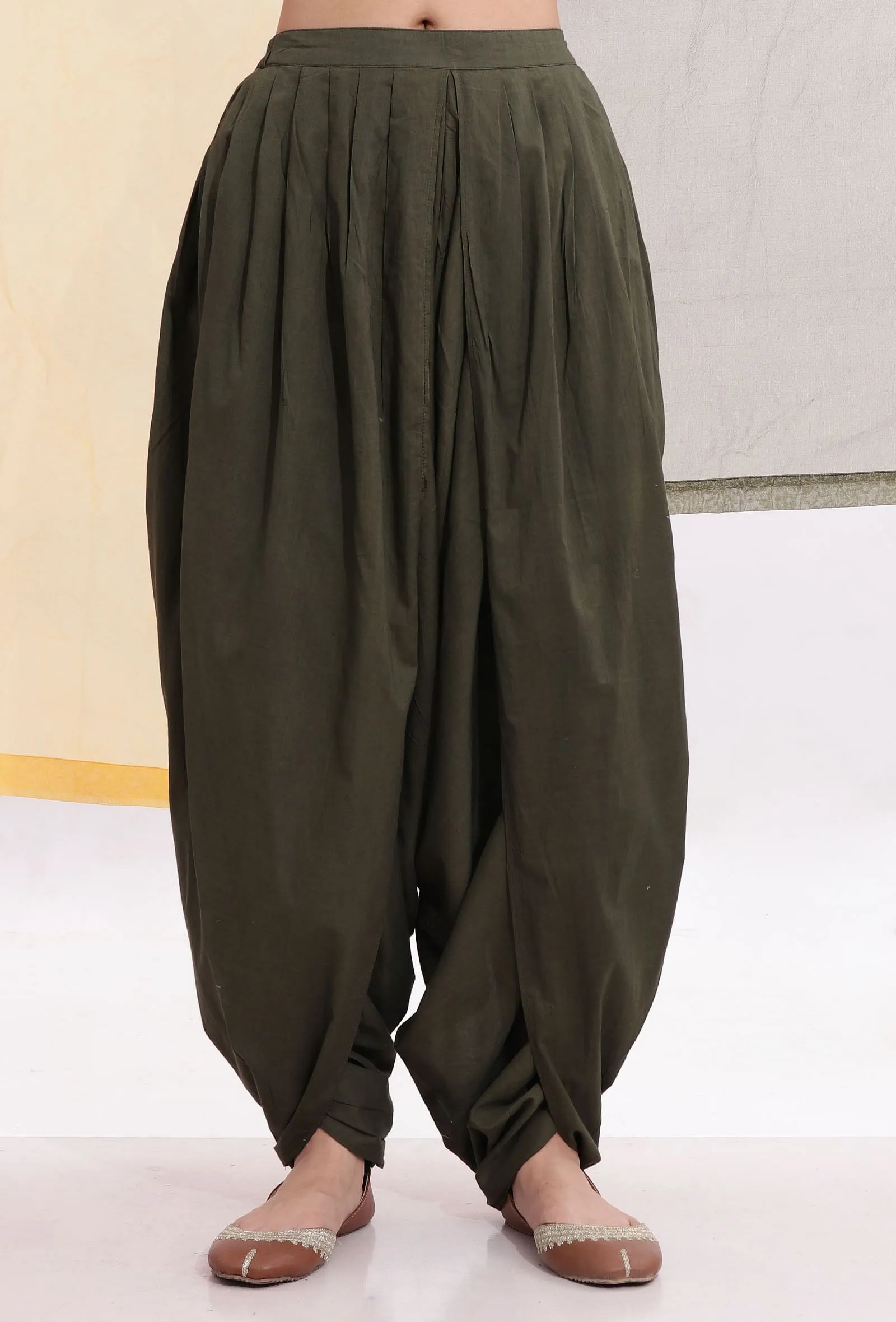 Olive Green Cotton Dhoti Pants