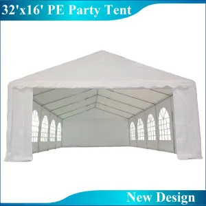 PE Party Tent 32'x16' with Waterproof Top - White