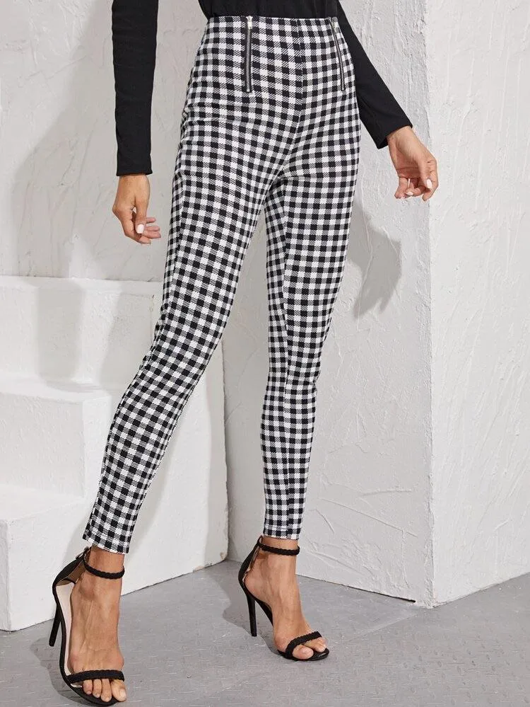 Plaid Trouser High Waist Pants