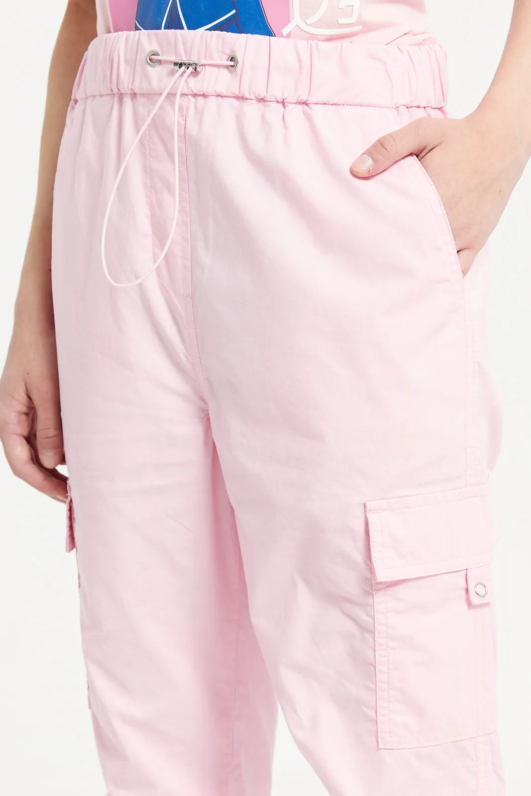 Senior Girls Pink Poplin Parachute Pants