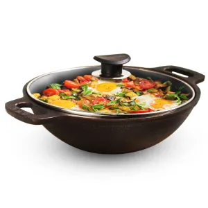 The Indus Valley Super Smooth Cast Iron Kadai with Glass Lid | Medium, 10.2Inch/26 cm, 2.5Ltr, 2.4kg | Naturally Nonstick, Pre-Seasoned Kadhai, 100% Pure & Toxin-Free, No Chemical Coating