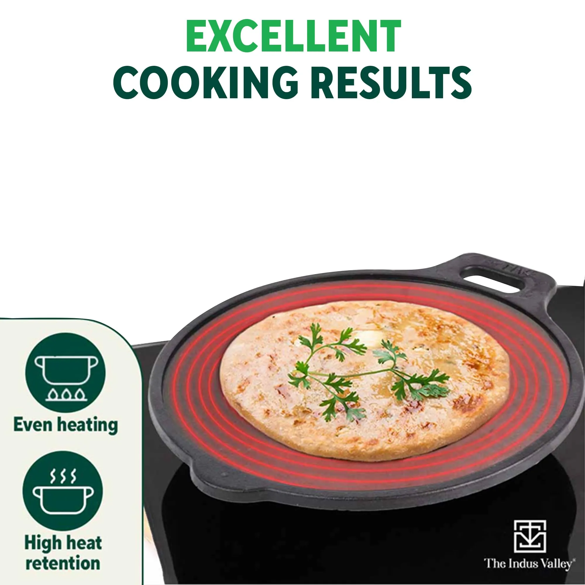 The Indus Valley Super Smooth Cast Iron Tawa for Dosa/Chapathi | 27.6cm/10.8 inch, 2.4kg | Induction Friendly | Naturally Nonstick, Pre-Seasoned Tawa, 100% Pure & Toxin-Free, No Chemical Coating