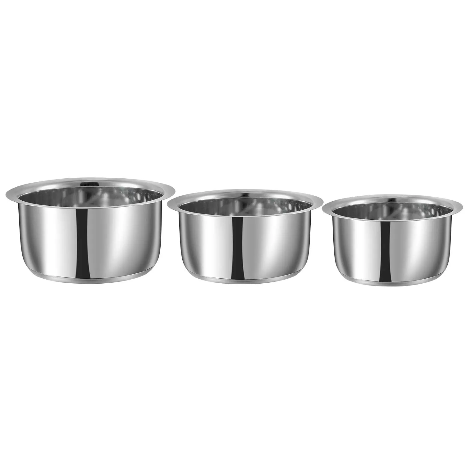 Vinod Sandwich Bottom Stainless Steel Tope Set of 3 | 2.7, 3.4 and 4 litre | Patila/Bhagona Boiling Tope for Kitchen | Multipurpose Steel | Induction & Gas Base | 2 Year Warranty