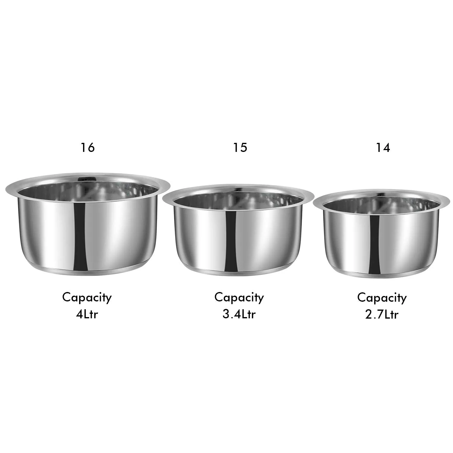 Vinod Sandwich Bottom Stainless Steel Tope Set of 3 | 2.7, 3.4 and 4 litre | Patila/Bhagona Boiling Tope for Kitchen | Multipurpose Steel | Induction & Gas Base | 2 Year Warranty