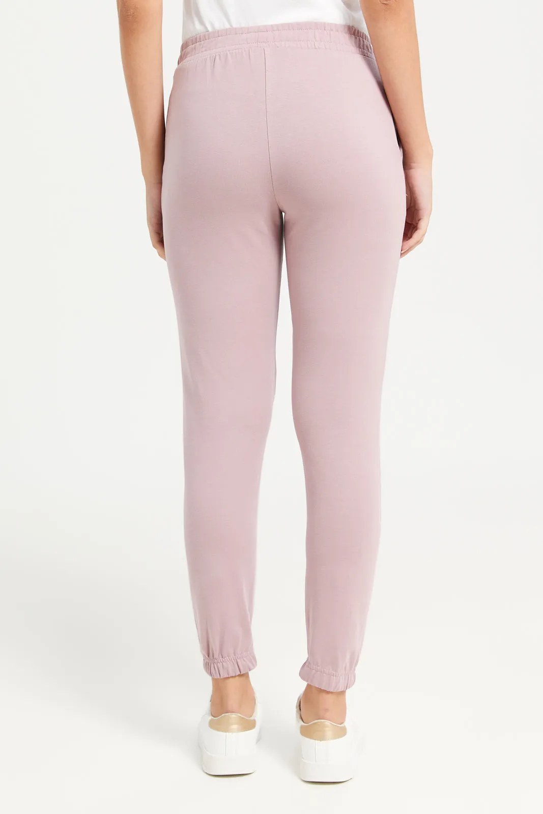 Women Pink Elasticated Hem Placement Joggers