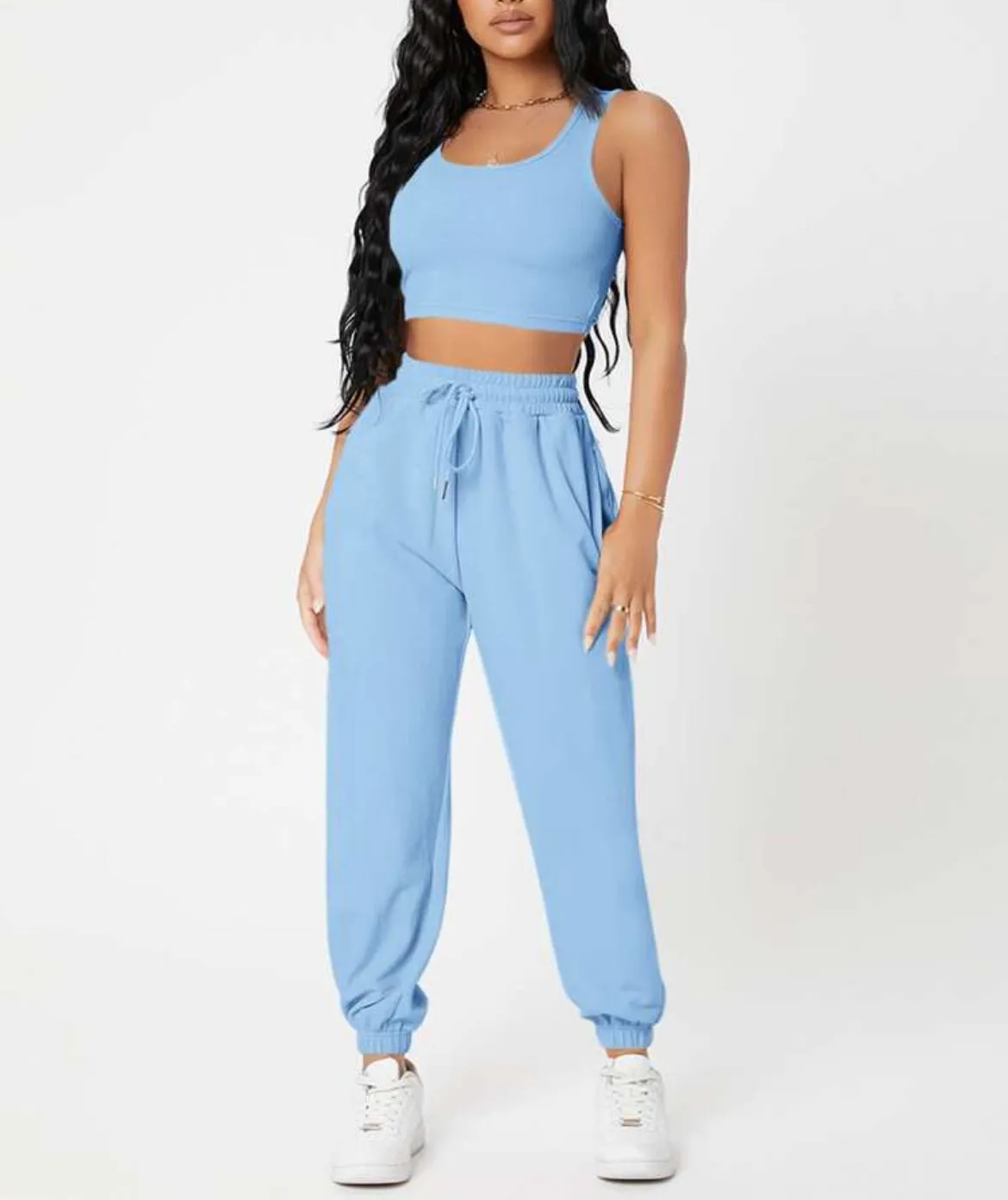 Women's Casual Basics Round Neck Knitted Top and High Waist Pants Outfit Set