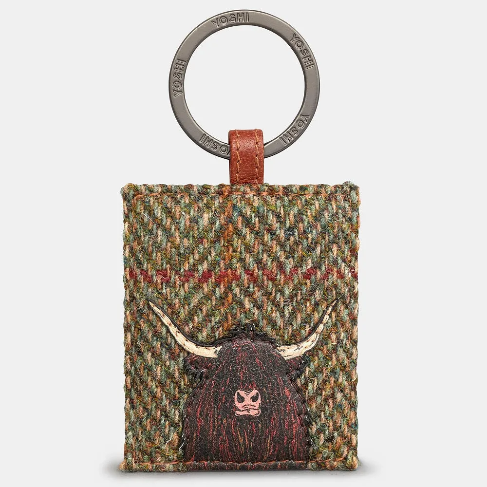 Yoshi Brown   Tweed Highland Cow Leather Keyring