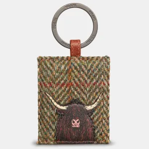 Yoshi Brown   Tweed Highland Cow Leather Keyring